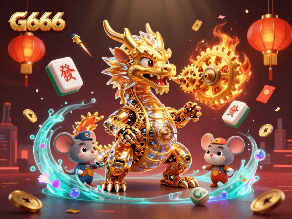 Experience thrilling gameplay at G666 with a stunning illustration of a golden dragon and vibrant casino elements.