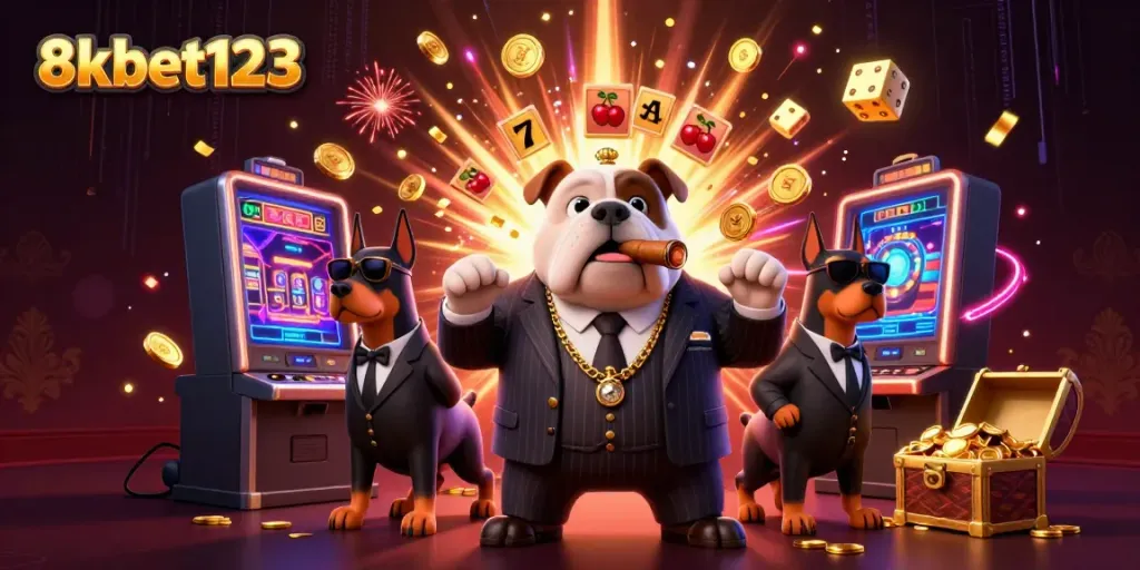 Experience thrilling gaming adventures with 8xbet123's vibrant casino scene featuring iconic slot elements.