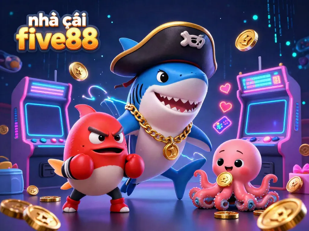 Experience gaming thrills at nhà cái five88 with a lively octopus and pirate shark casino scene.