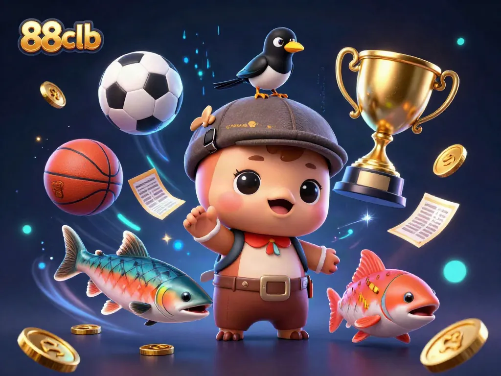 Engage in thrilling gameplay with the 88clb brand featuring a charming cartoon Nessie and dynamic sports elements.