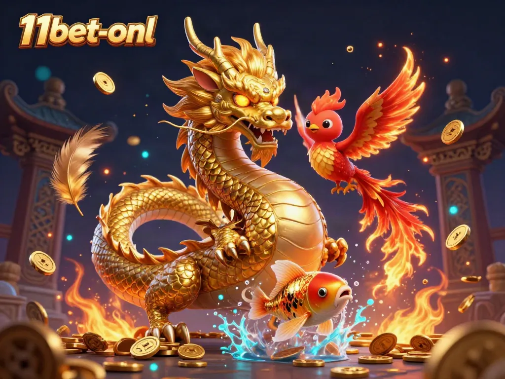Experience the exhilarating world of 11bet-onl with majestic gaming creatures leaping through coins.