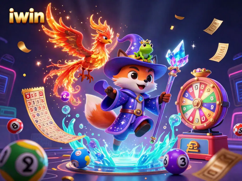 iwin themed illustration showcasing vivid gambling elements and characters in an exciting, dynamic scene