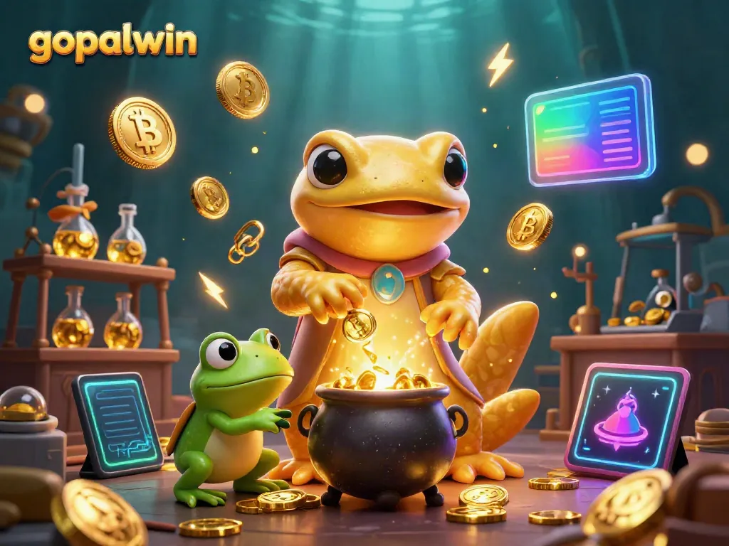 Join gopalwin's magical realm of alchemy and online gaming with vibrant golden coins.