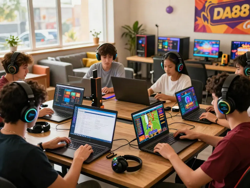 Engaging online gaming scene showcasing diverse players at trang chủ da88 with casino slots and sports betting.