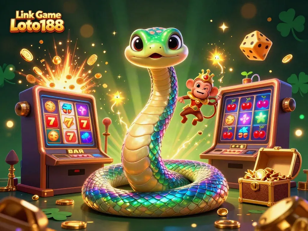 Experience excitement with Link Game Loto188 in this vibrant casino illustration featuring gaming elements.