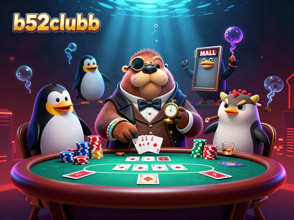 Engage in high-stakes poker with b52clubb's characters in an underwater adventure.