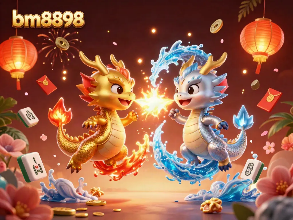 Experience the thrilling action of bm8898 with dynamic dragons and casino-themed elements.