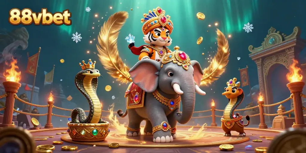 Experience the vibrant and thrilling world of 88vbet through an intricate 3D scene showcasing fantasy characters amidst a casino atmosphere.