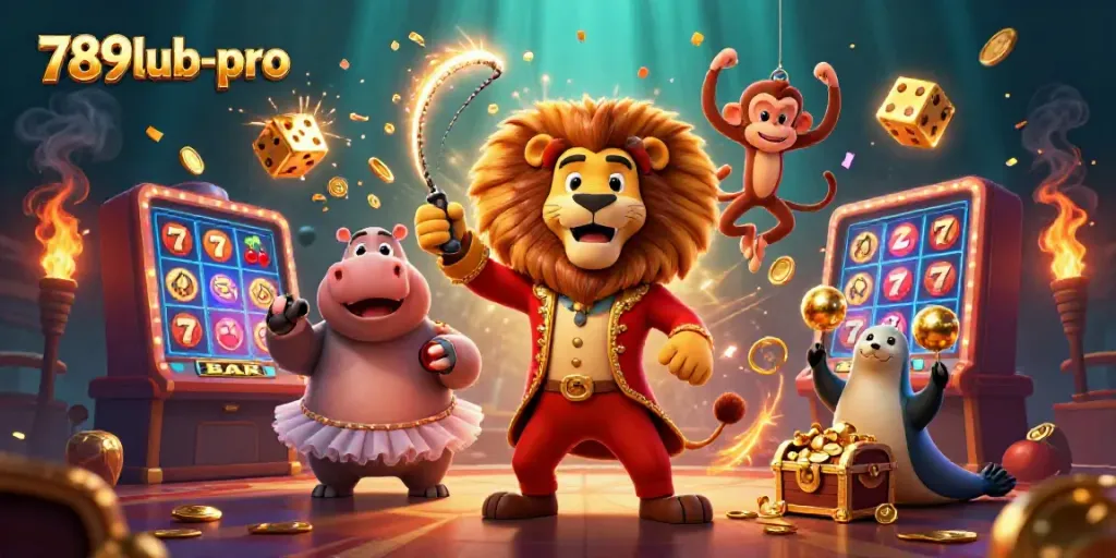 Experience the thrill of 789lub-pro with an exciting 3D casino illustration featuring vibrant characters and jackpots.