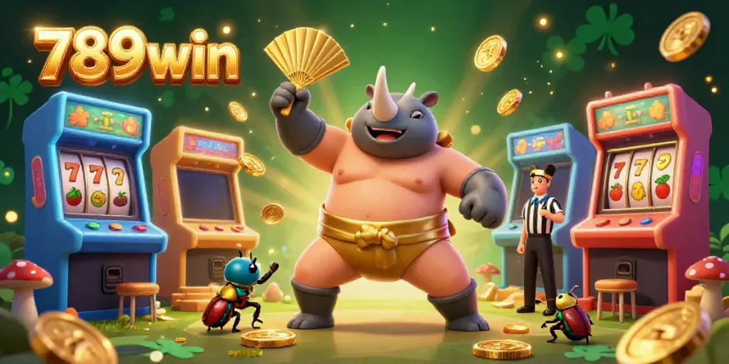 Engage with the thrilling universe of 789win as our sumo champion beetle celebrates wins with golden coins.