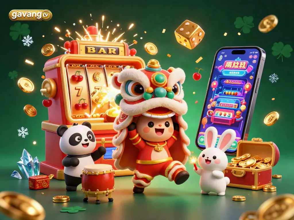 Experience excitement at gavangtv with a vibrant festival of casino elements featuring a lion dance and jackpot explosion.