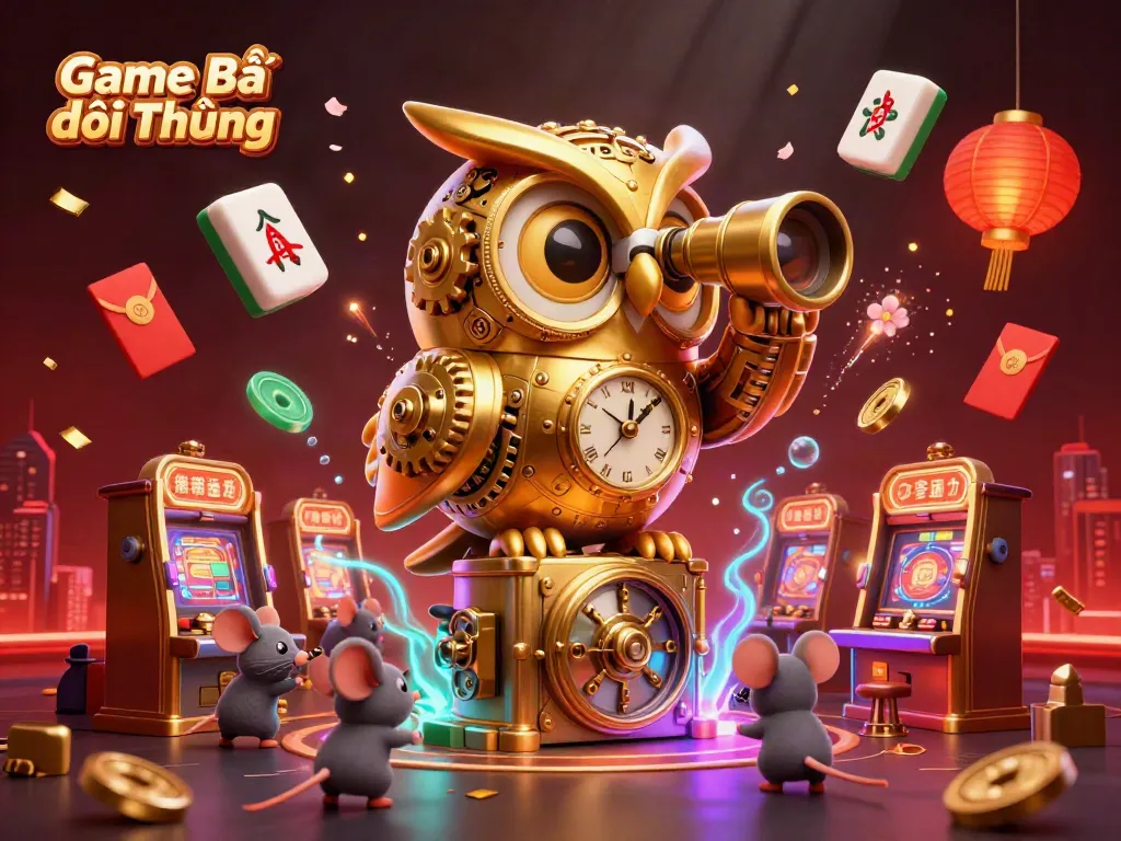 Experience the thrill of Game Bài Đổi Thưởng with a vibrant casino scene featuring dynamic elements and characters.