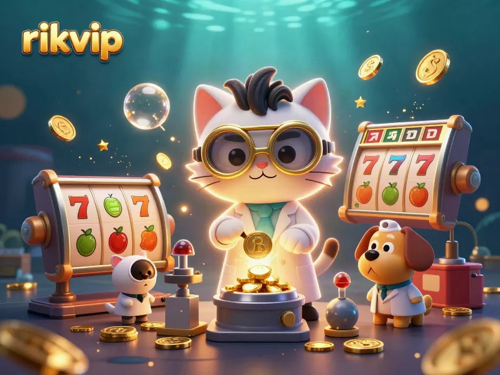 Join the fun at rikvip with thrilling slots and vibrant cartoon characters in this dynamic casino scene.