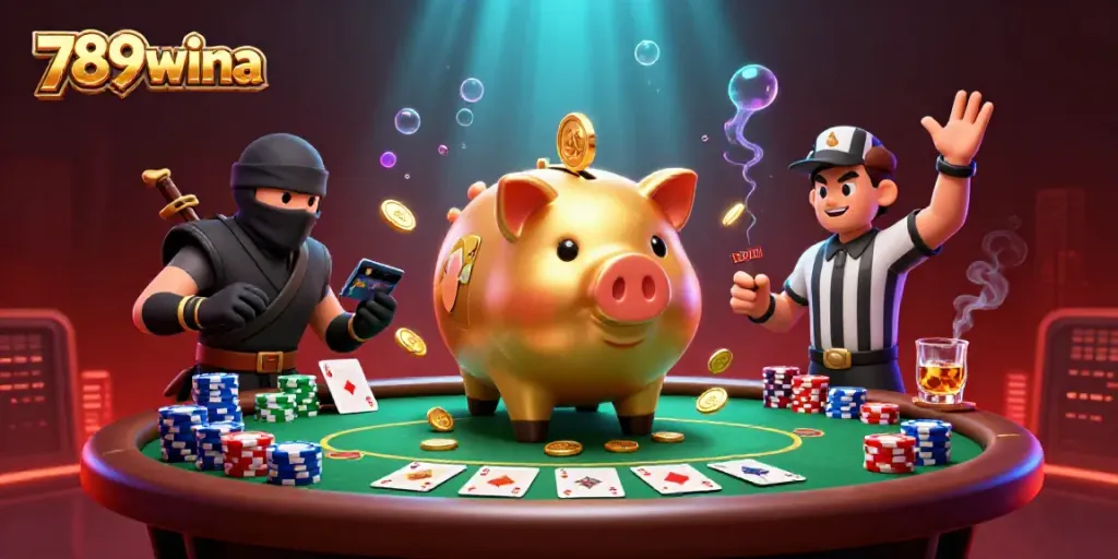 Experience dynamic gaming action with 789wina's thrilling casino scene featuring vivid characters and colorful poker elements.