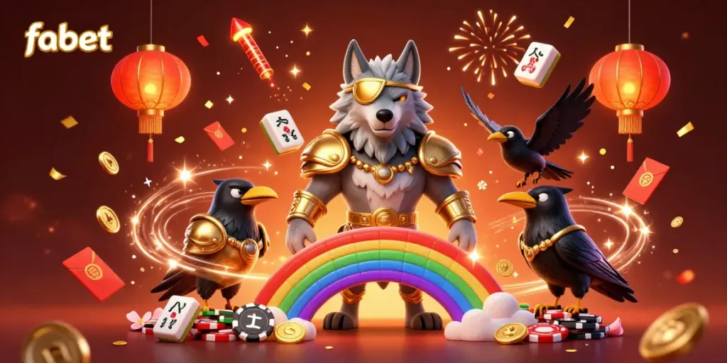 Experience the dynamic world of Fabet, featuring 3D characters celebrating with colorful casino elements.