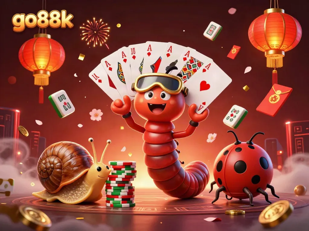 go88k dealer showcases epic card skills while festive elements explode around a lively casino scene