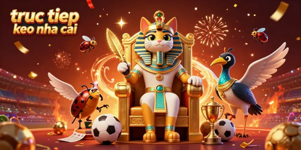 Engage in truc tiep keo nha cai with our illustrated Egyptian pharaoh and vibrant sports betting elements.