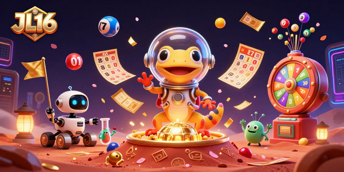 Engage with JL16's thrilling gaming universe featuring a Martian gecko uncovering a vibrant casino.