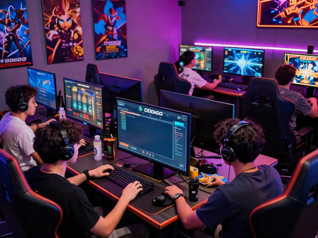 Engaging players enjoying slot gacor hari ini in a dynamic gaming environment with LED lights and modern setups.