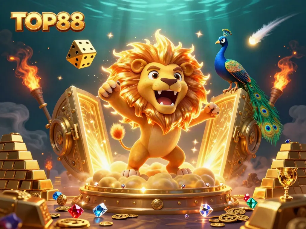 Engage with the thrilling universe of TOP88 through a vibrant 3D casino-themed illustration.