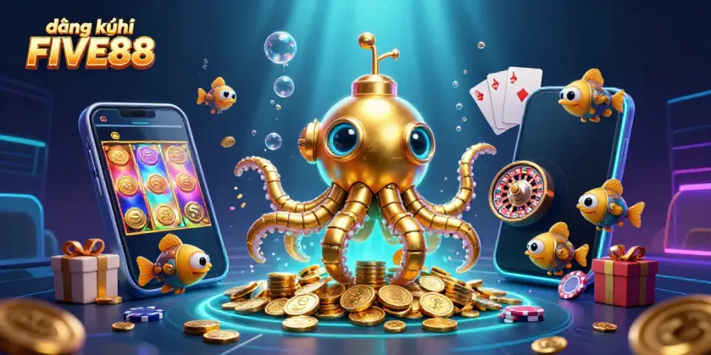Engage with đăng ký FIVE88 and discover immersive gameplay in a vibrant casino-themed scene.