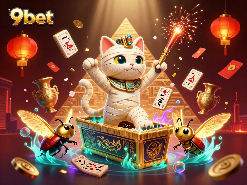 Engage with the vibrant world of 9bet in this dynamic pyramid casino illustration
