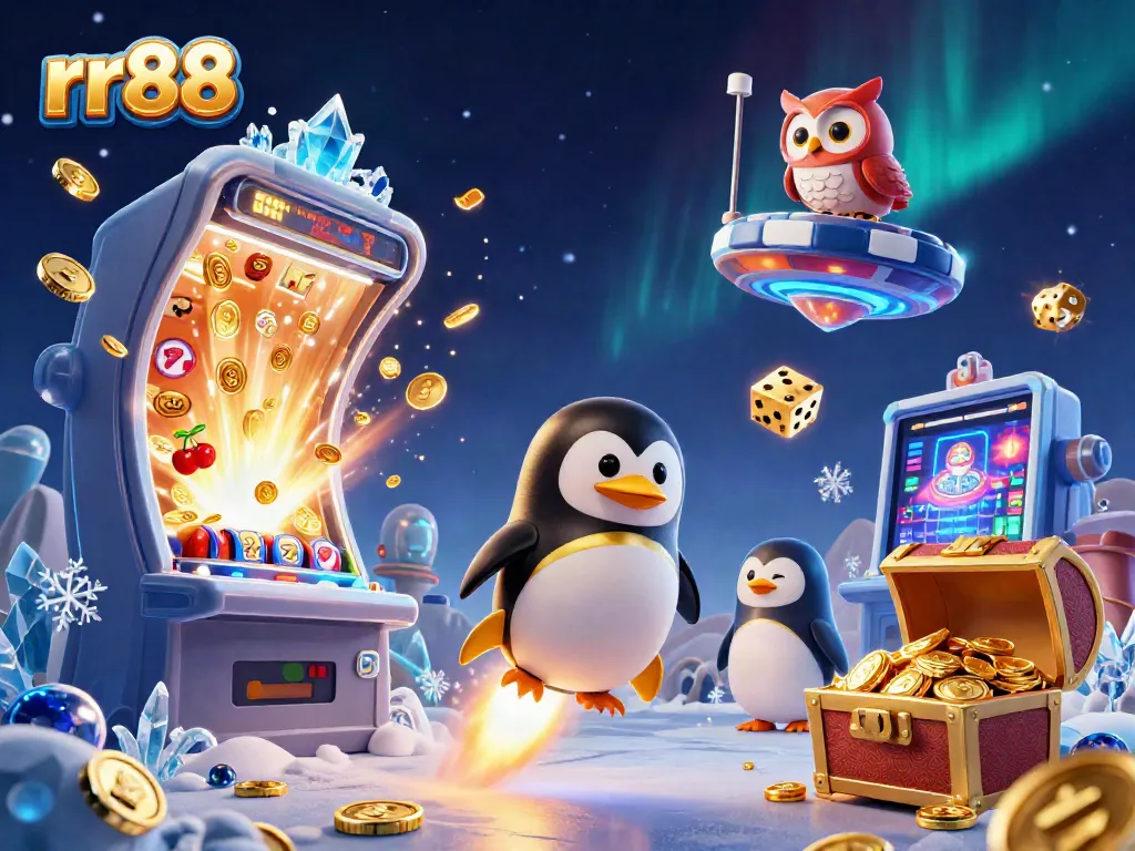 Experience the thrilling adventure of rr88 with a golden penguin and jackpot explosion in space.