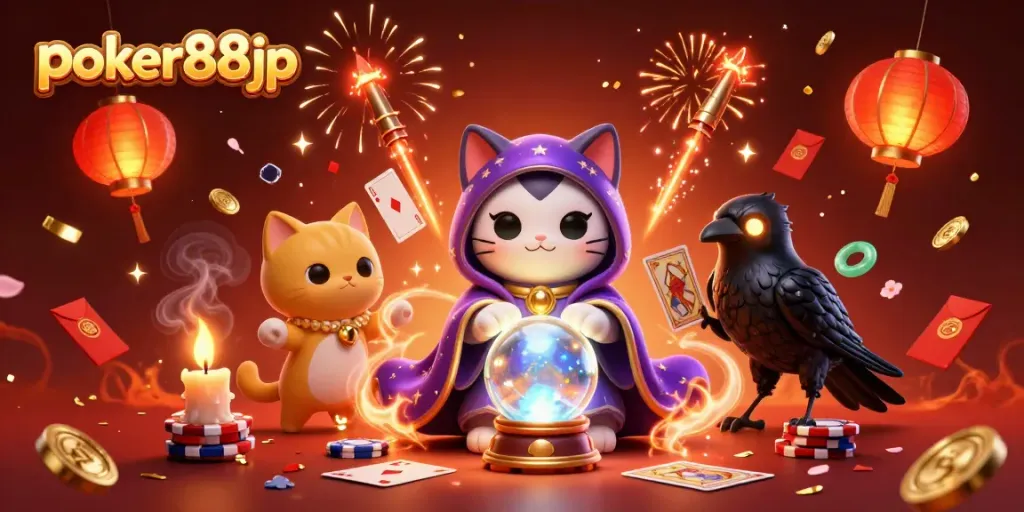 Engage in thrilling poker experiences with poker88jp, featuring animated mystic characters and vibrant casino elements.