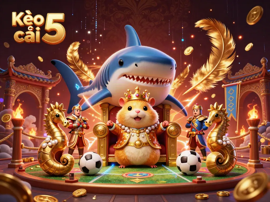 Experience thrilling sports betting dynamics with Kèo nhà cái 5 featuring a hamster king, seahorse guards, and vibrant elements.
