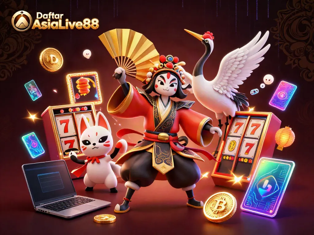 Spin jackpots and explore thrilling wins at Daftar AsiaLive88 with vibrant characters and fantasy elements.