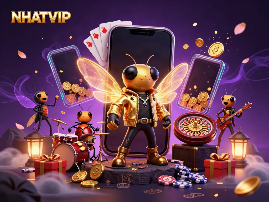 Experience thrilling moments with NHATVIP in this vibrant casino illustration featuring exciting game elements.