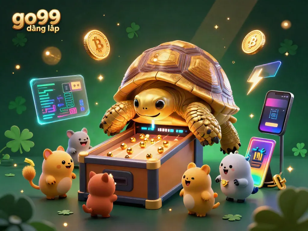 Experience go99 đăng nhập with a vibrant 3D illustration of playful casino gameplay featuring exciting crypto elements.