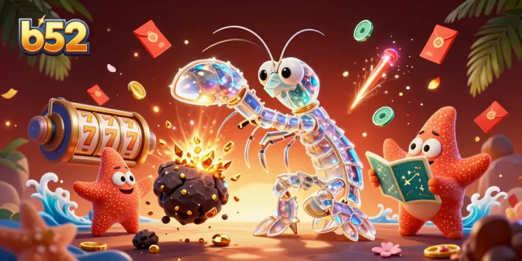 Experience the excitement of b52 gaming with a dynamic 3D illustration featuring vibrant samurai and casino elements.