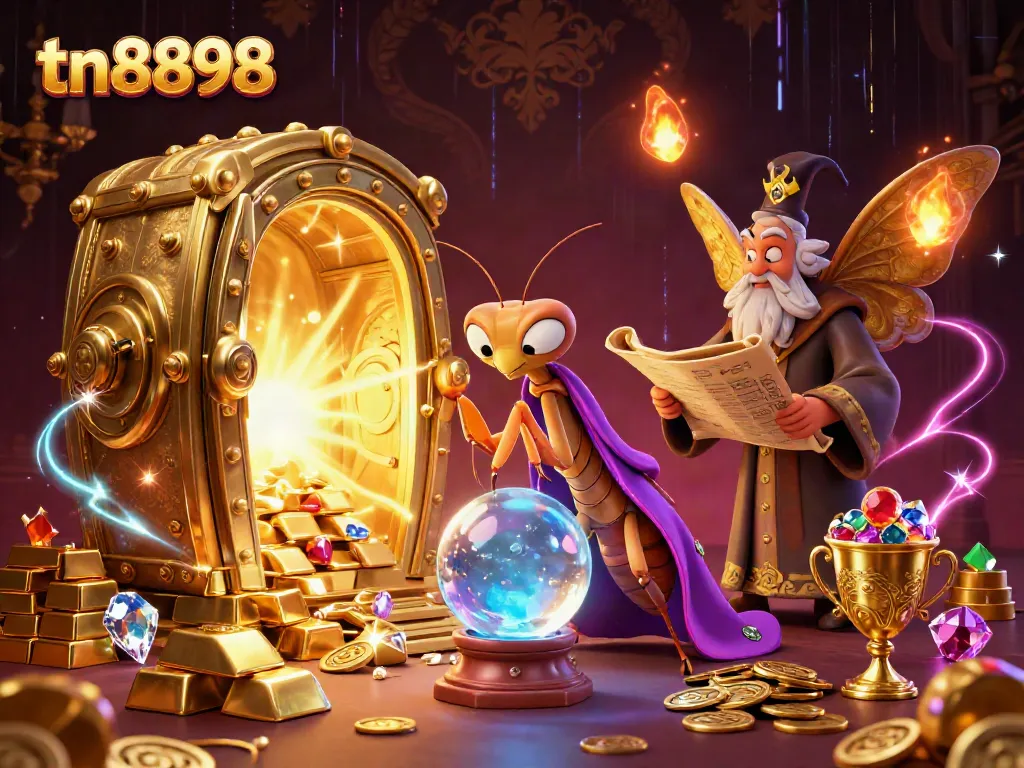 Engage with tn8898's vibrant casino scene showcasing mystical fortune tellers and golden treasures.