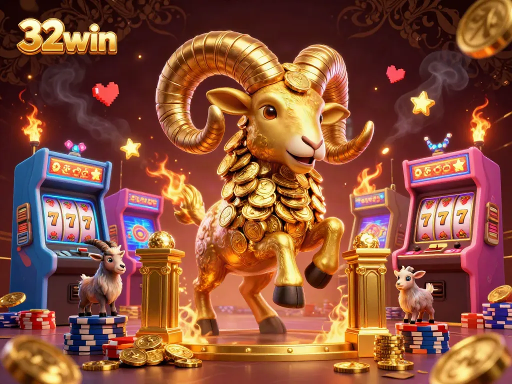 Experience thrilling gameplay at 32win with a vibrant casino-inspired 3D illustration.