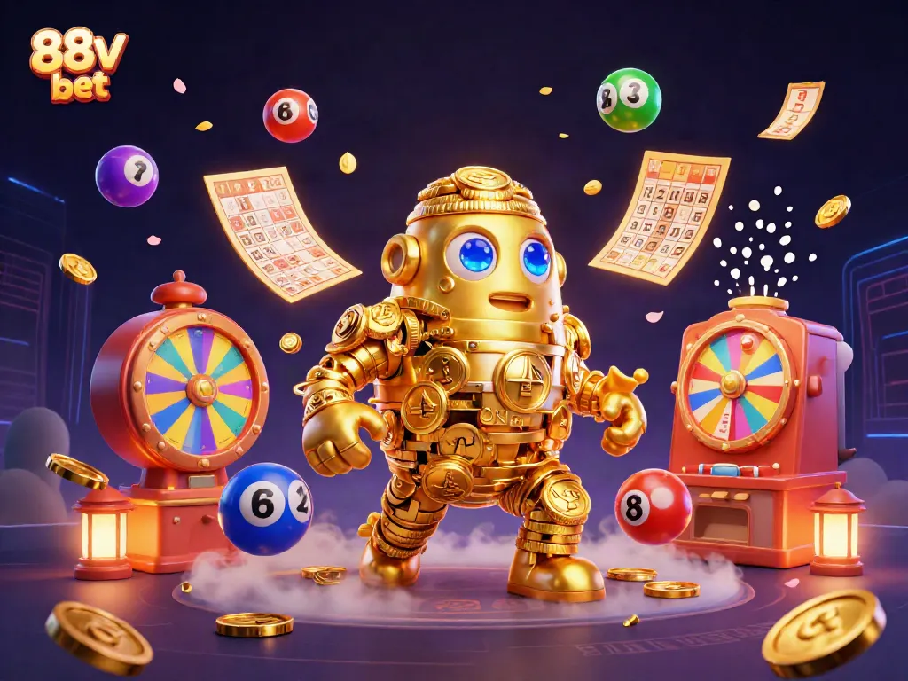 Experience the excitement of 88v bet with our vibrant 3D casino illustration featuring dynamic elements and captivating characters.
