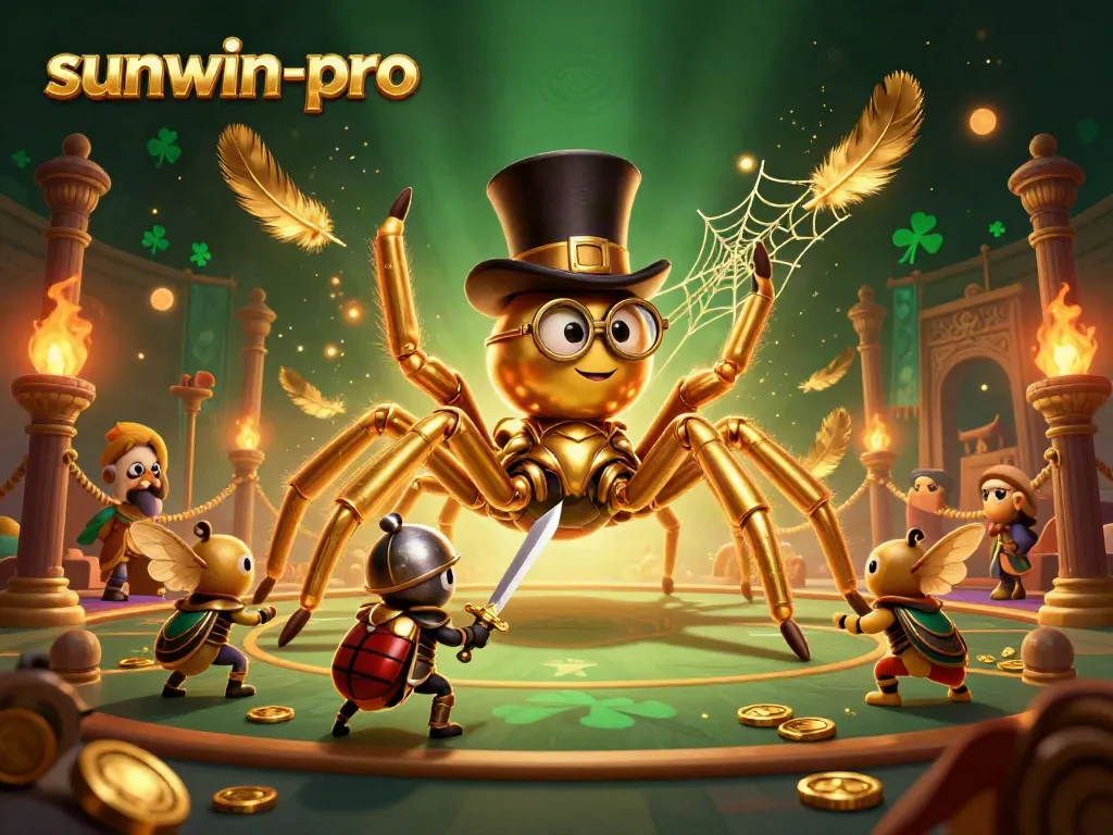 Experience thrilling gaming excitement with sunwin-pro as a golden tarantula weaves its web in a casino.