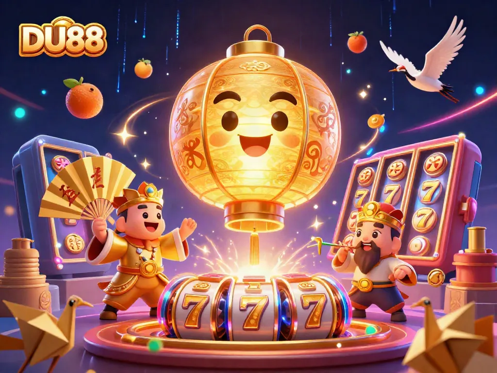 Spin the DU88 slots with vibrant casino characters and dynamic sports elements around a lively scene.